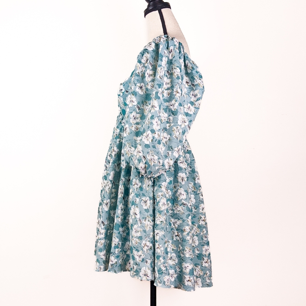 🦋LAST🦋 NWT Storia Green Floral Baby Doll Mini Dress - Picture 4 of 6